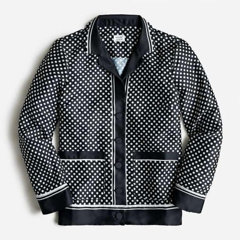 J. Crew Marie Marot Black White Polka‎ Dot Pajama Top Blouse Button Up S